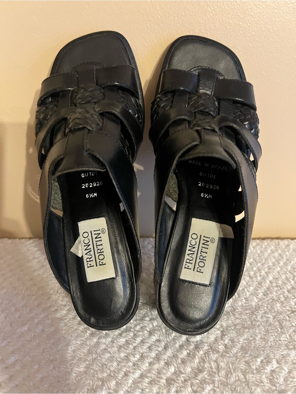 Franco Fortini Women’s Black Woven Leather Slide Sandals